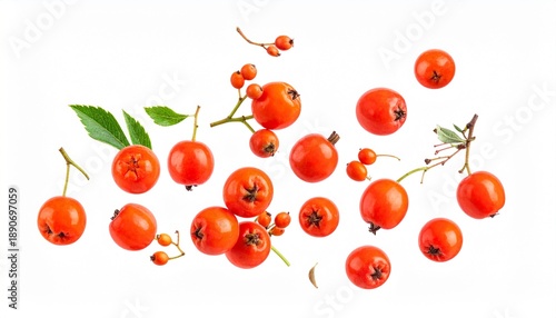 Vibrant Red Berries Scattered on White Background - A Fresh and Natural Composition.