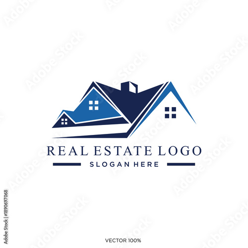 Modern Real Estate Logo with Blue Houses