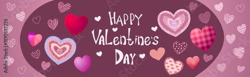 vector Valentine's Day border with cute hand-drawn hearts and handwritten lettering
