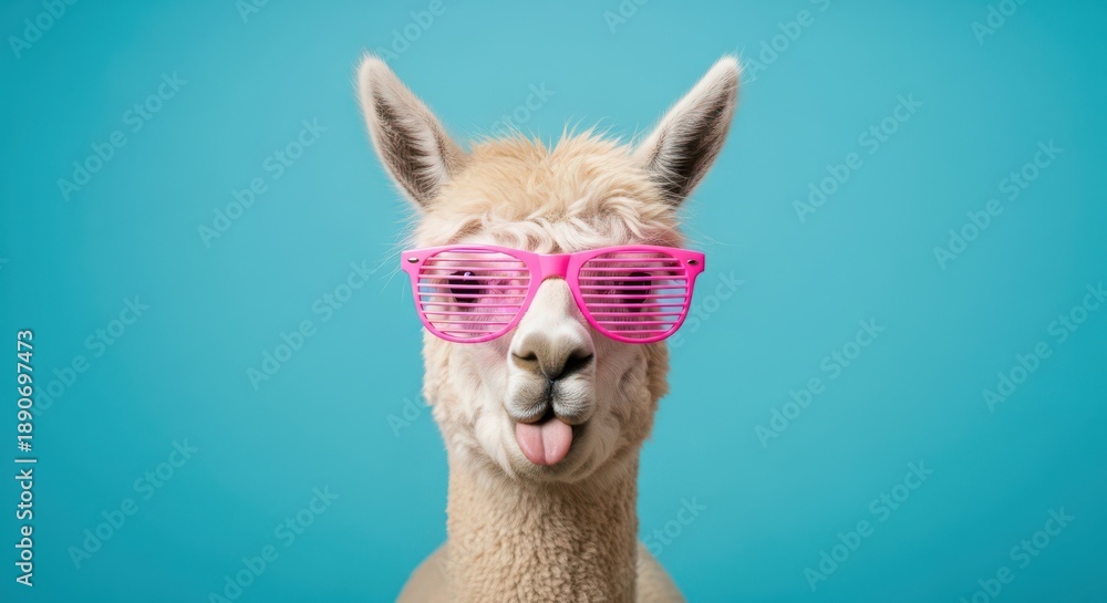 Obraz premium Alpaca Wearing Pink Sunglasses Makes Funny Face