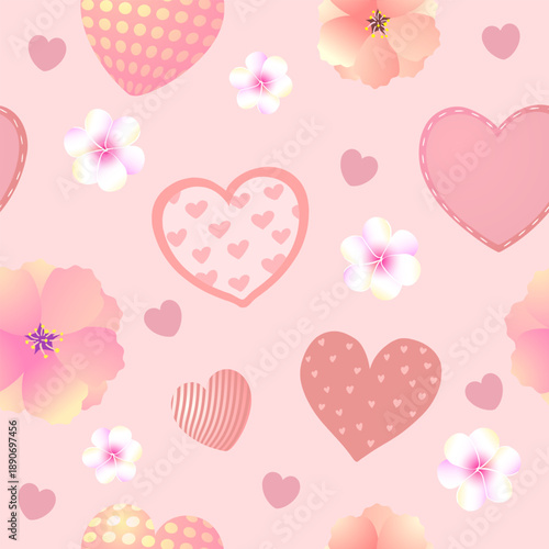 seamless background with hearts and flowers 