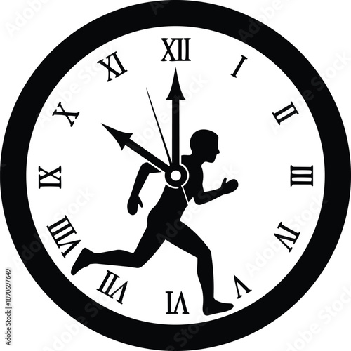 Runner on clock face, time to run, fitness motivation