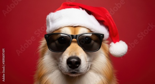 Dog Wearing Santa Hat And Sunglasses