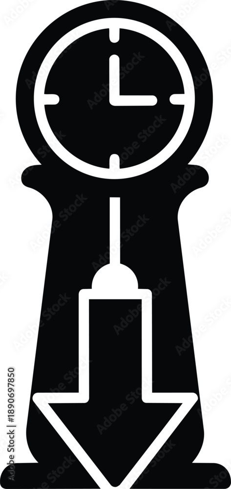 Fototapeta premium Vector clock on hourglass with down arrow, symbolizing time management and deadline