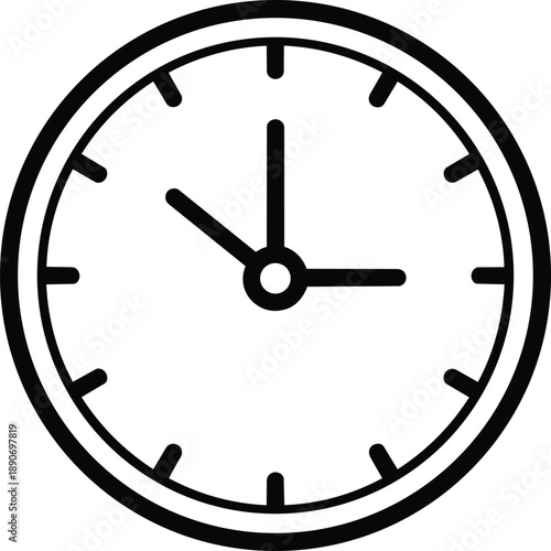 Simple Analog Clock Face, Black and White Illustration, Time Concept