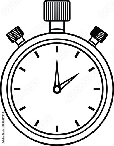 Stopwatch timer icon, black and white vector illustration, time measurement tool