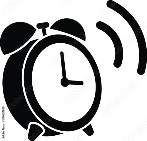 Black alarm clock ringing loudly on white background