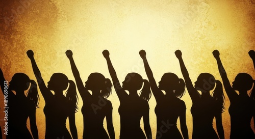 Women's Silhouette Fist Raised Gold Background