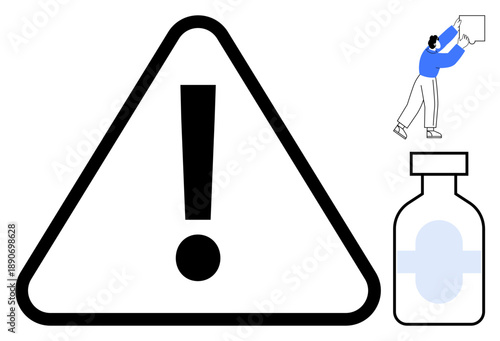 Warning concept. Warning sign highlights potential risks or hazards. Warning related to medicine or health, safety protocols, and informational use. For healthcare, workplace safety, risk management