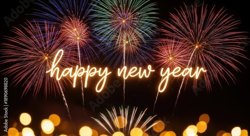 Colorful fireworks display happy new year celebration