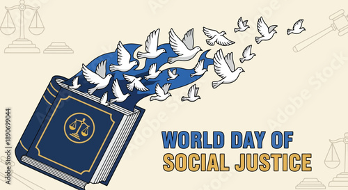 Illustration of Book with Doves Flying Out.