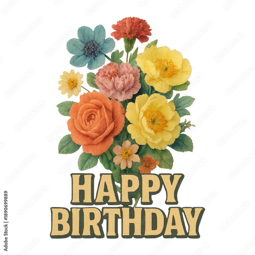 Obraz premium PNG Colorful floral birthday greeting