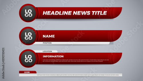 Modern red and black lower third broadcast template set for television and media channel