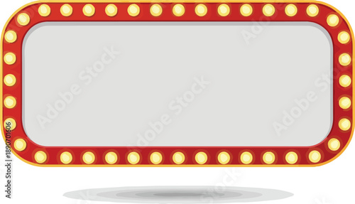 A rectangular marquee sign adorned with glowing lights, viewed from the front, in a cinematic style