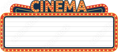 A cinema marquee sign with bright lights and decorative patterns