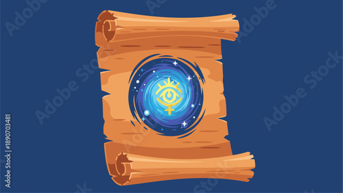 Ancient Scroll with Cosmic Eye Symbol - Fantasy Illustration