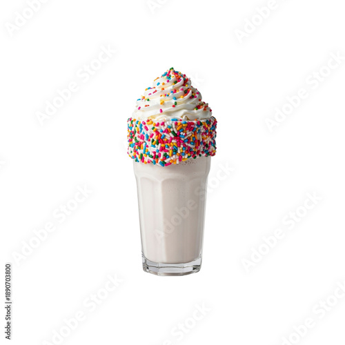 Vanilla milkshake with whipped cream and sprinkles