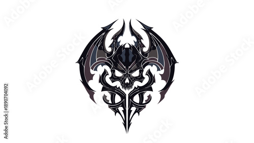 Ornamental Skull Emblem with Wings - Gothic Design