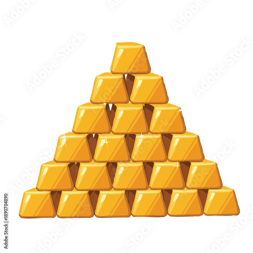 Stack of Shiny Gold Bars Forming a Pyramid. Wealth, Riches, and Investment Concept Vector Illustration Isolated on White.