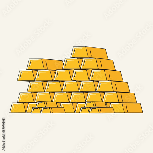 Pyramid Stack of Gold Bars Illustration. Wealth, Investment, Banking, and Treasure Concept Drawing in Cartoon Style.