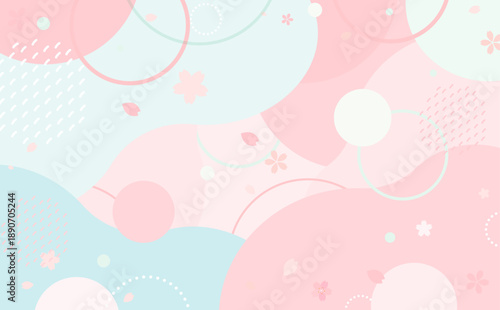 ピンクと水色の桜のポップな背景_横