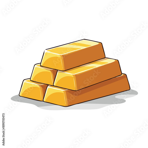 Cartoon Illustration of Stacked Gold Bars Isolated on White Background. Investment, Wealth, and Financial Success Vector Art