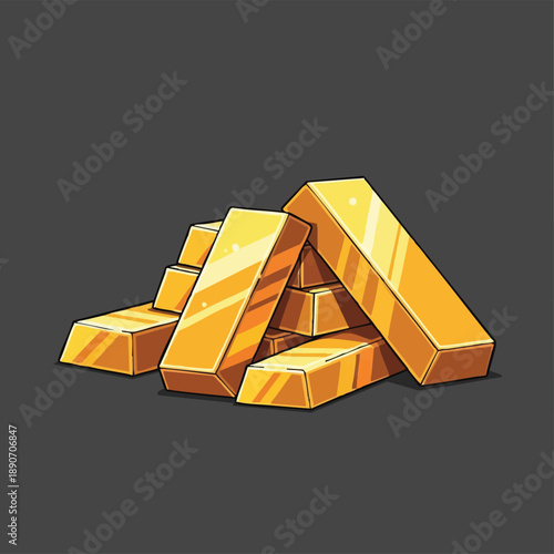 Cartoon Pile of Gold Bars Illustration on Dark Background. Financial Wealth, Investment Asset, and Treasure Concept Icon.