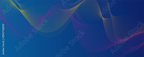 Abstract glowing wave lines on dark blue background. Dynamic wave pattern. Modern flowing wavy lines. Futuristic technology concept. Suit for banner, poster, cover, brochure, flyer, website