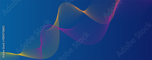 Abstract glowing wave lines on dark blue background. Dynamic wave pattern. Modern flowing wavy lines. Futuristic technology concept. Suit for banner, poster, cover, brochure, flyer, website