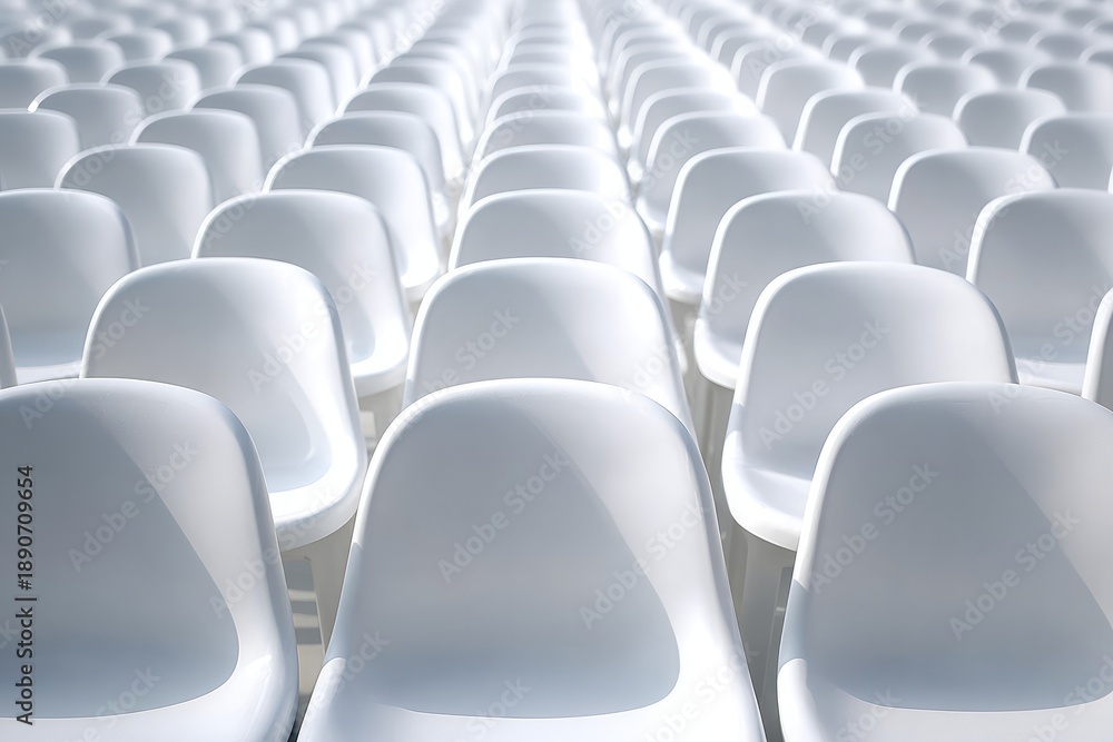 Fototapeta premium Symmetrical Arrangement of White Stadium Seats Before Opening Event