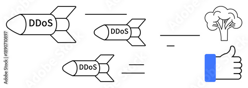 DDoS attack concept. DDoS ed by rockets threats to online security. Digital security and social media resilience against DDoS attacks d. For cybersecurity, IT risk, online privacy, digital defense