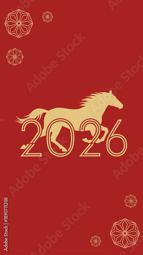 Golden Horse Leaping Over 2026 Year Symbolizing Good Fortune and Prosperity Chinese Zodiac Art