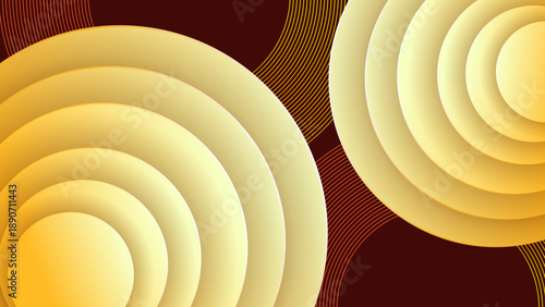 Premium abstract background featuring elegant golden overlapping circles and concentric ring patterns on a dark maroon base for high-end corporate or festive designs