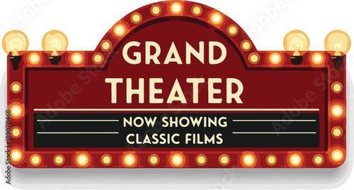 Classic Films Grand Theater Entrance Sign with Lights and Decorations at Night