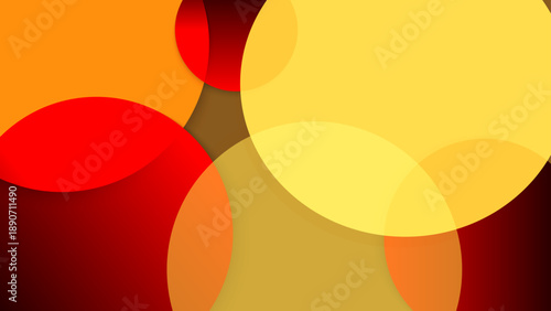 Colorful abstract design with translucent red and yellow overlapping spheres creating a warm glowing bokeh effect for creative advertising and art