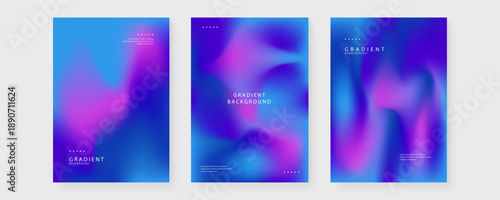 Bundle of three minimalist posters with soft sky blue and violet gradients featuring fluid mesh compositions