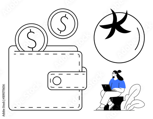 Digital wallet concept. Digital wallet with coins finance and modern transactions. Digital wallet links to technology and financial management. For fintech, zodiac , digital payments, online