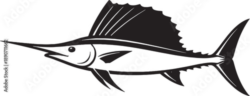 Sailfish Black and White 3D Line Art Illustration Isolated on White