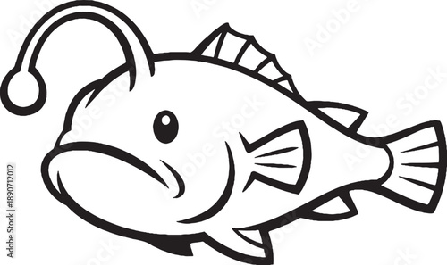 Anglerfish Black and White 3D-Lite Line Art Illustration