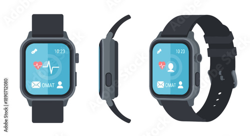 Smartwatch with Heart Rate Monitor and Message Icon Vector Illustration