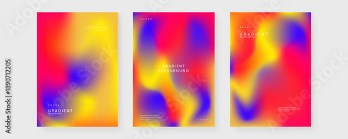 A premium set of three vertical posters with a bold neon aesthetic featuring smooth blends of red yellow and purple liquid gradients