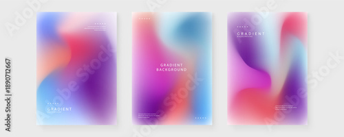 A professional set of three muted color mesh gradient posters blending navy blue terracotta and soft purple for a sophisticated design look