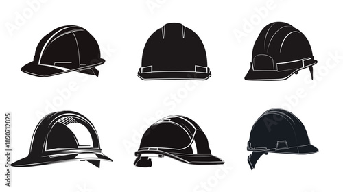 Construction Safety Helmet Silhouette Vector Illustration with Clean Minimal Shapes, Isolated Hard Hat Icon for Industrial Safety Design