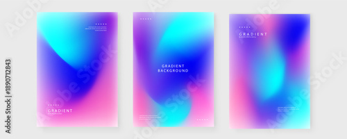 A professional bundle of three abstract mesh gradient posters featuring a deep blue cyan and pink color palette for modern branding