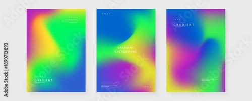 Collection of abstract liquid posters with organic shapes featuring green blue and magenta color palette