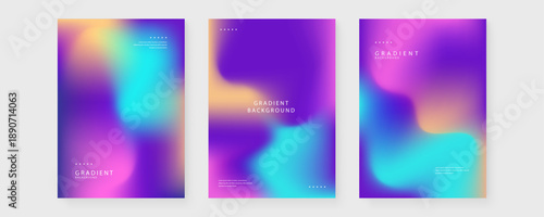 Collection of dark neon posters featuring purple cyan and magenta fluid mesh gradient effects