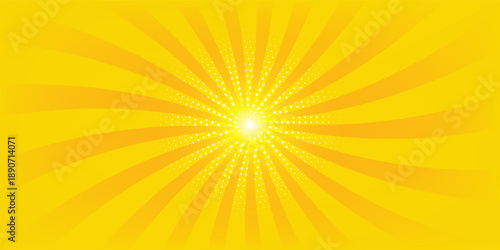 Abstract yellow comic background. yellow starburst with halftone. starburst manga background. spiral, swirl, comic rays
