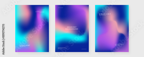 Modern abstract posters with electric blue purple and peach tones for a futuristic holographic look