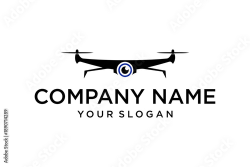 Modern Drone Camera Logo Design with Blue Lens for Technology and Aerial Photography Companies