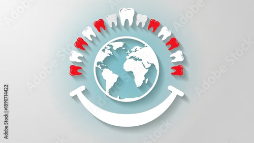 International Oral Health Day A smiling globe surrounded by teeth, symbolizing global dental health and care, and the importance of oral hygiene worldwide